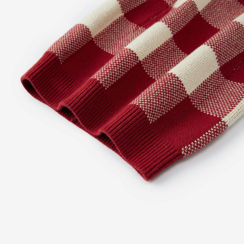 Red Gingham Knit Long Stocking Cap