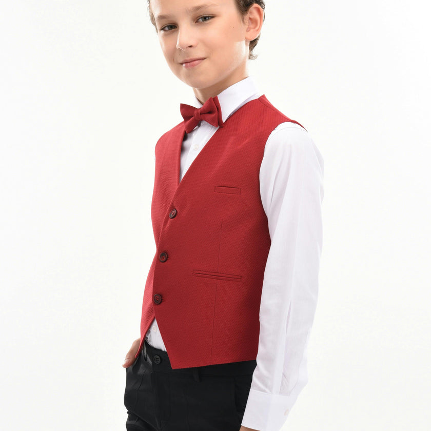 Red Solid Vest & Bowtie