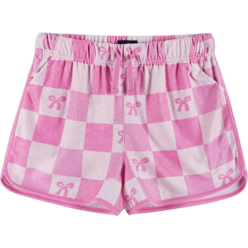 Tween Girls Terry Pull-Over & Short Set | Checkered Bow