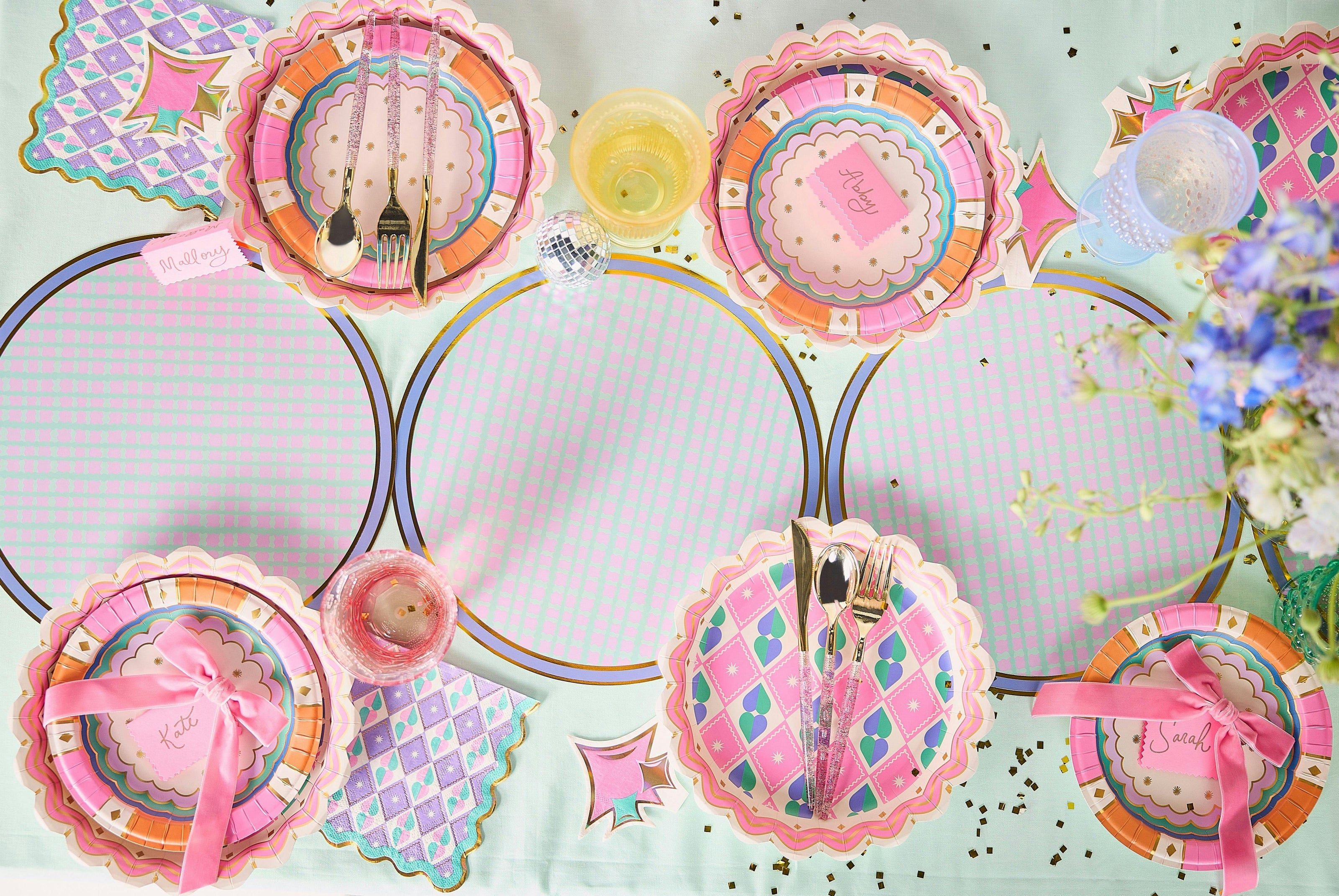 Packed Party Circus Soiree Dinner Plates 10ct - Gold Foil Colorful Party Dinner Plates, 10 Inch, 400 GSM for Circus and Carnival Celebrations
