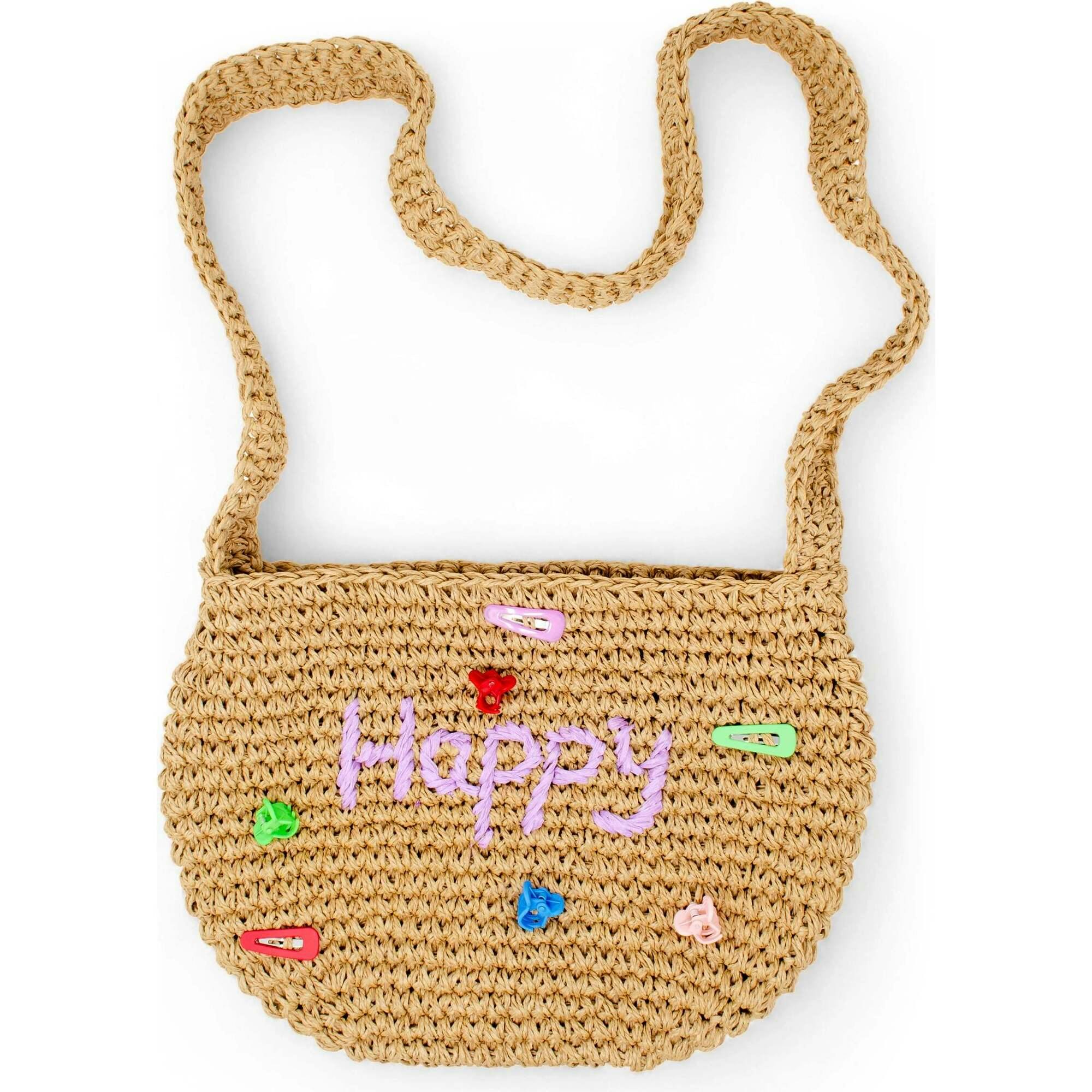 Girls Wicker Crossbody Message Charm Tote
