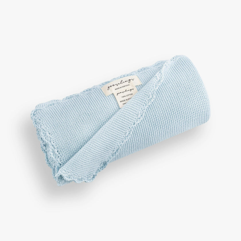 Cotton Knit Blanket, Blue