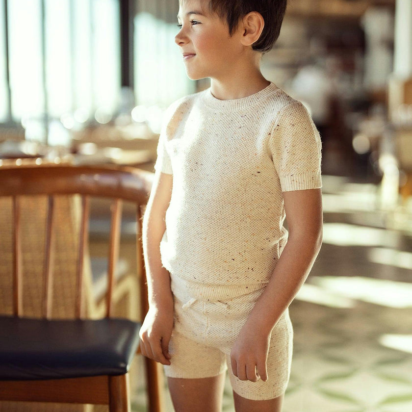 Speckled Waffle Knitted 2pc Set Beige
