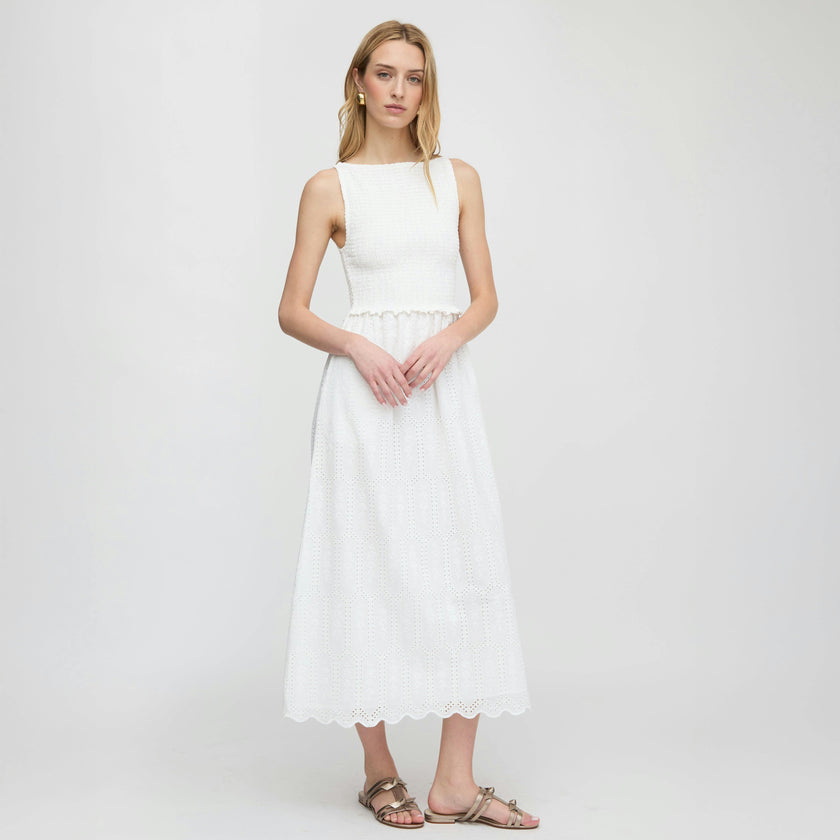 The Christina Nap Dress - White Trellis Broderie