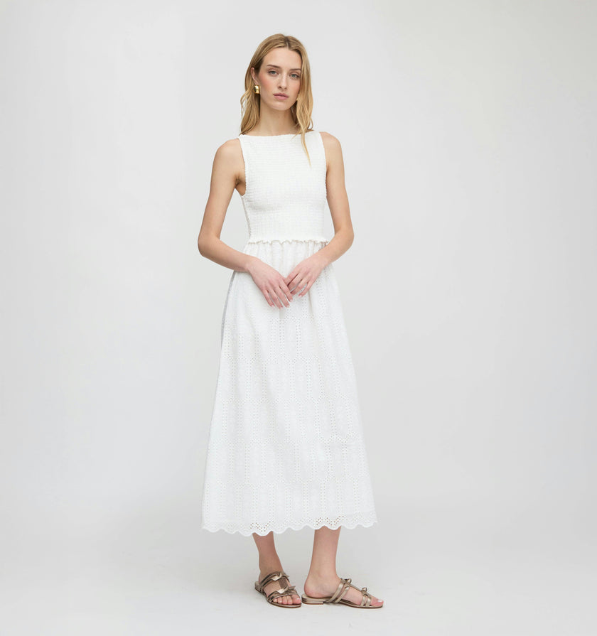 The Christina Nap Dress - White Trellis Broderie