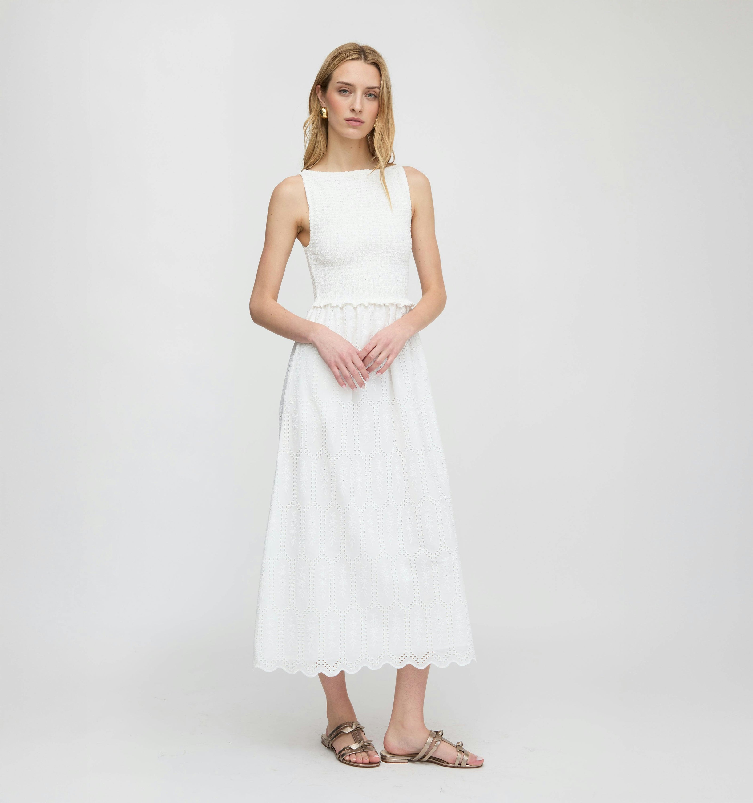 The Christina Nap Dress - White Trellis Broderie