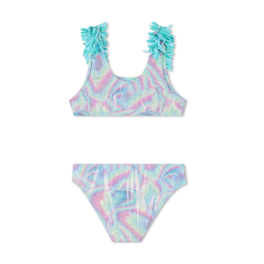 Blue Beach Glass Ruffle Trim Bikini