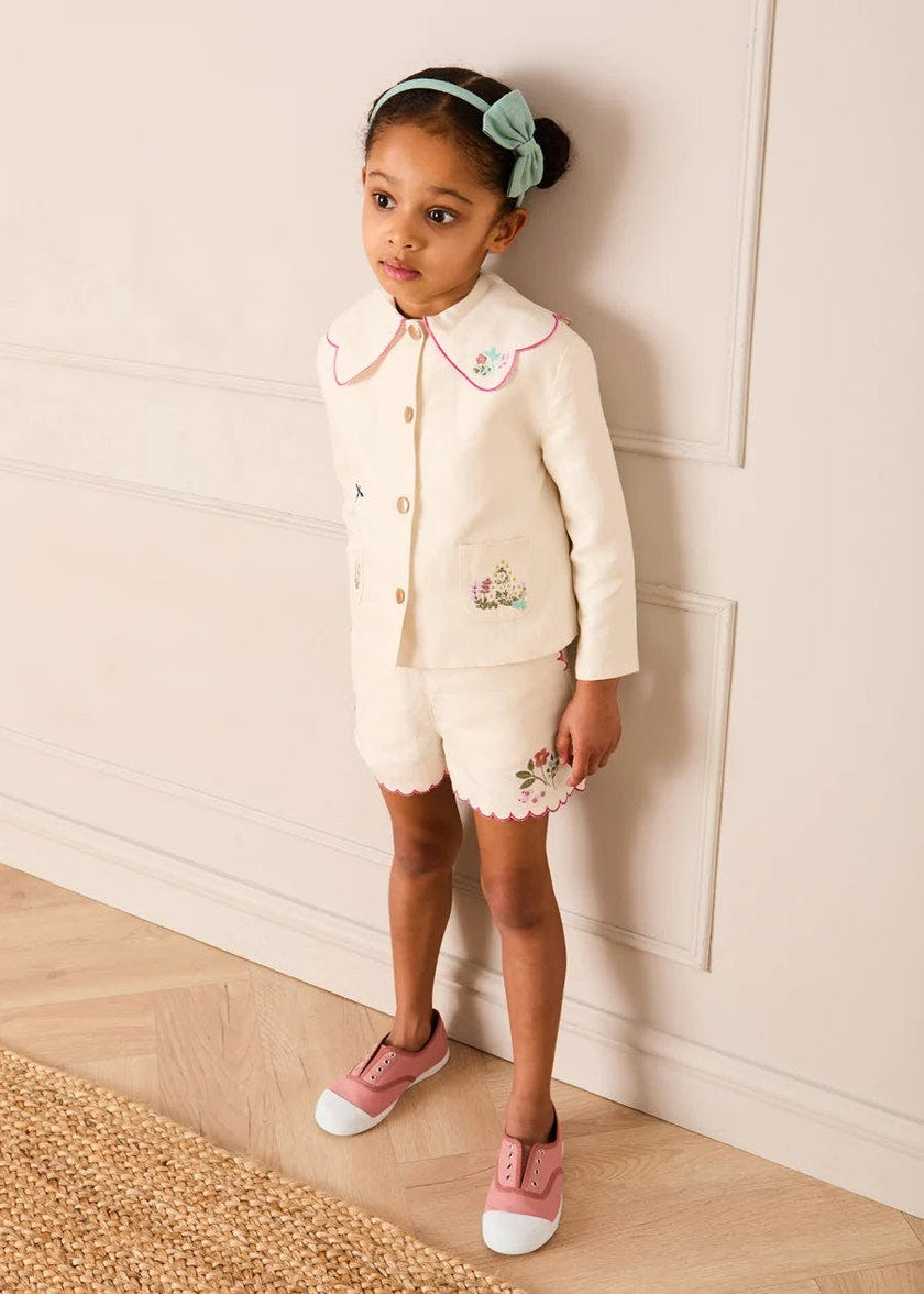 Wildflower Embroidered Scallop Edge Shorts in Cream (4-12yrs)