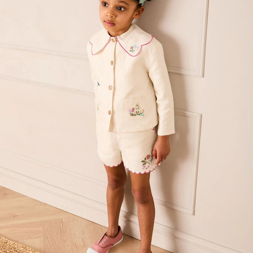 Wildflower Embroidered Statement Collar Jacket in Cream (4-12yrs)