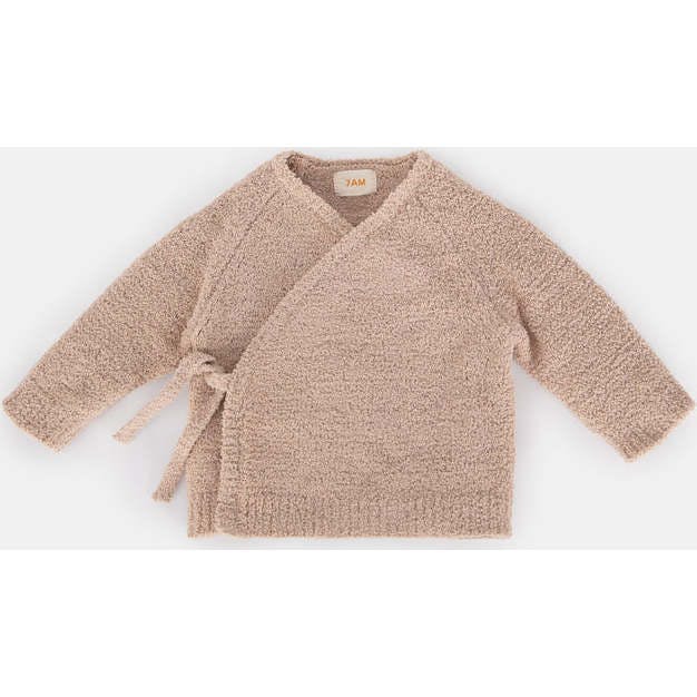 Fuzzy Ribbed Hem Long Sleeve Wrap Top