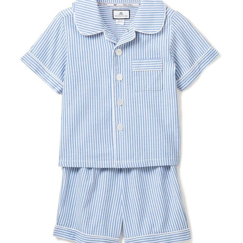 Kid's Twill Pajama Short Set in French Blue Stripes
