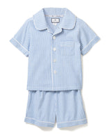 Kid's Twill Pajama Short Set in French Blue Stripes
