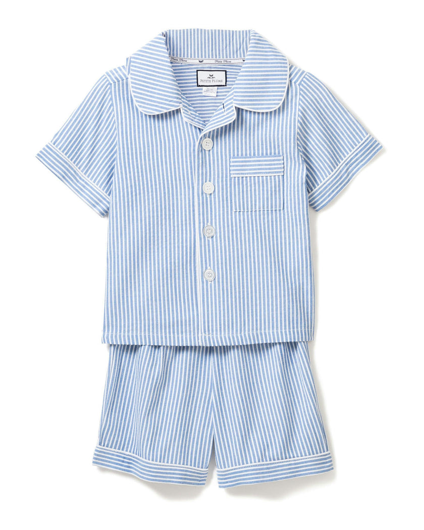 Kid's Twill Pajama Short Set in French Blue Stripes