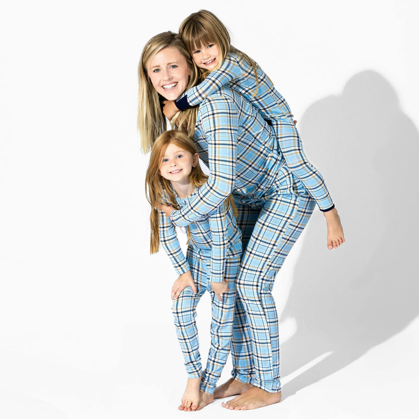Holiday Plaid Blue Bamboo Kids Pajamas