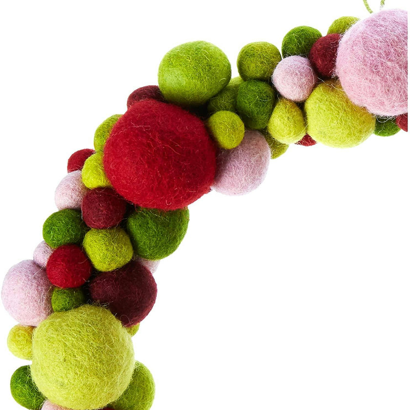 Handmade Hand Felted Wool Wreath - Multicolor Ball - 14" Arcadia Home