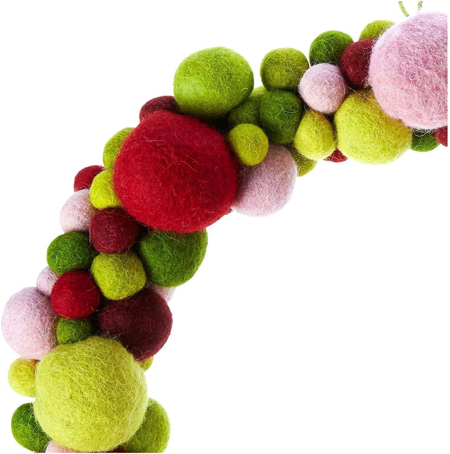 Handmade Hand Felted Wool Wreath - Multicolor Ball - 14