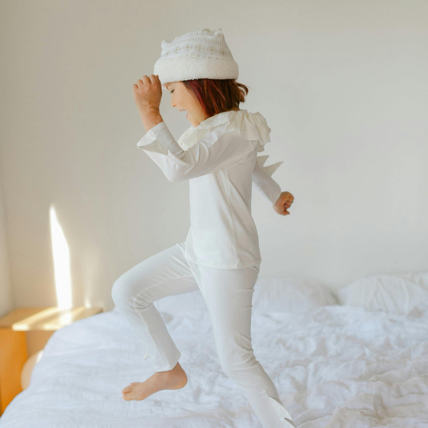 White Holiday Elf Pajama Costume-Christmas Gift for Kids - Cozy Cotton Stocking Stuffer
