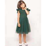 Mini Hattie Dress in Green Flocked Dot Tulle