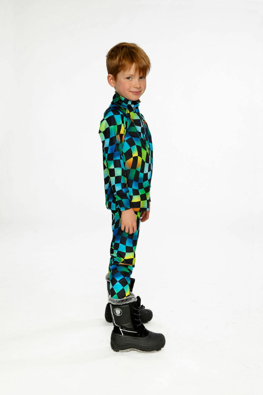 Two Piece Thermal Underwear Blue Checkered Print