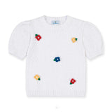 Short Sleeve Sweater with Crochet Flowers