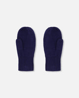 Ribbed Knit Mittens Navy Blue