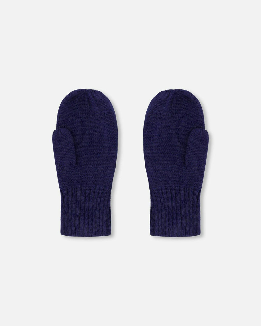 Ribbed Knit Mittens Navy Blue