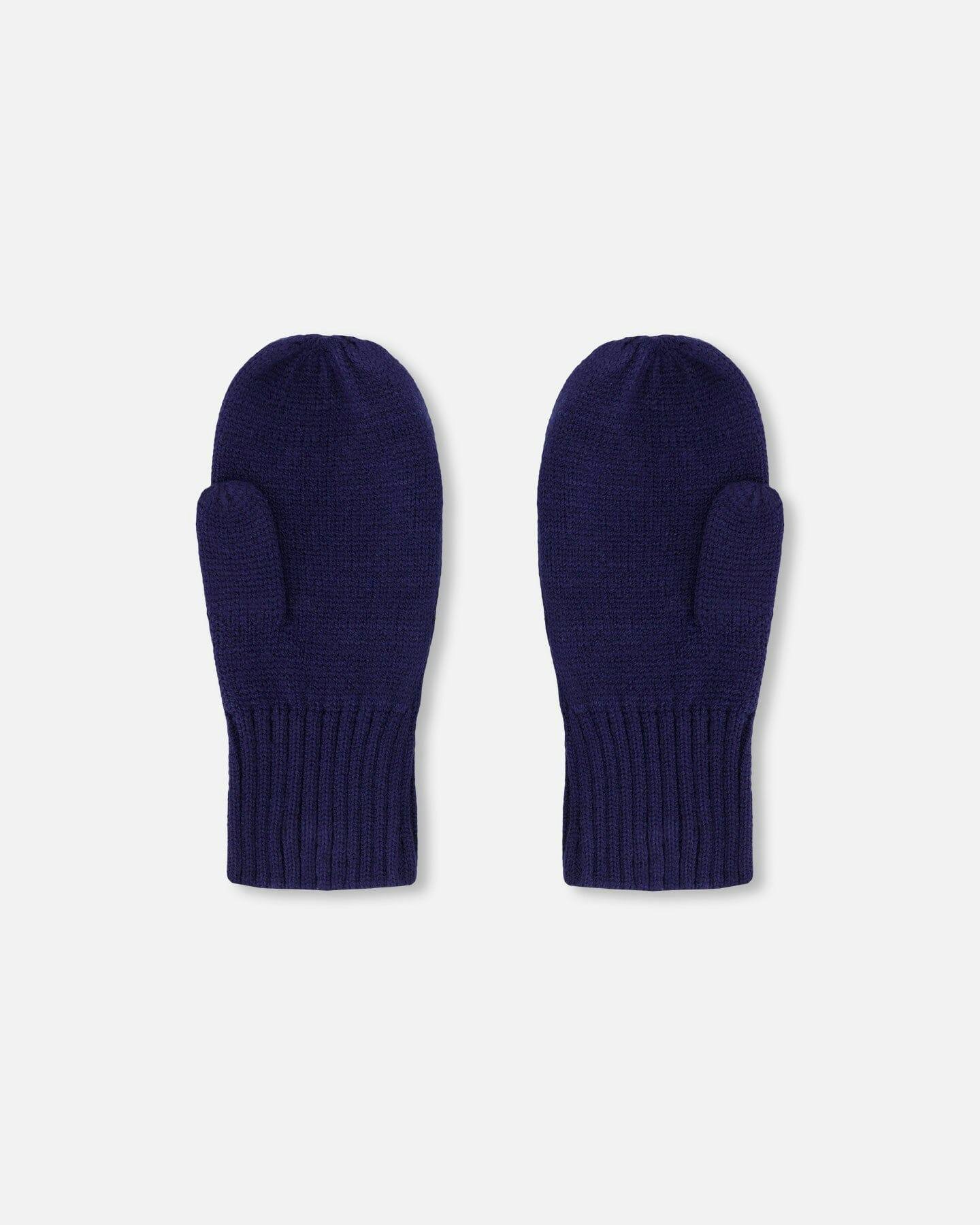 Ribbed Knit Mittens Navy Blue