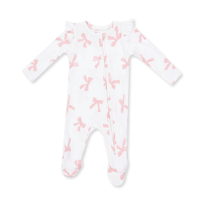 Pretty Bows - 2 Way Ruffle Sleeve Zipper Footie