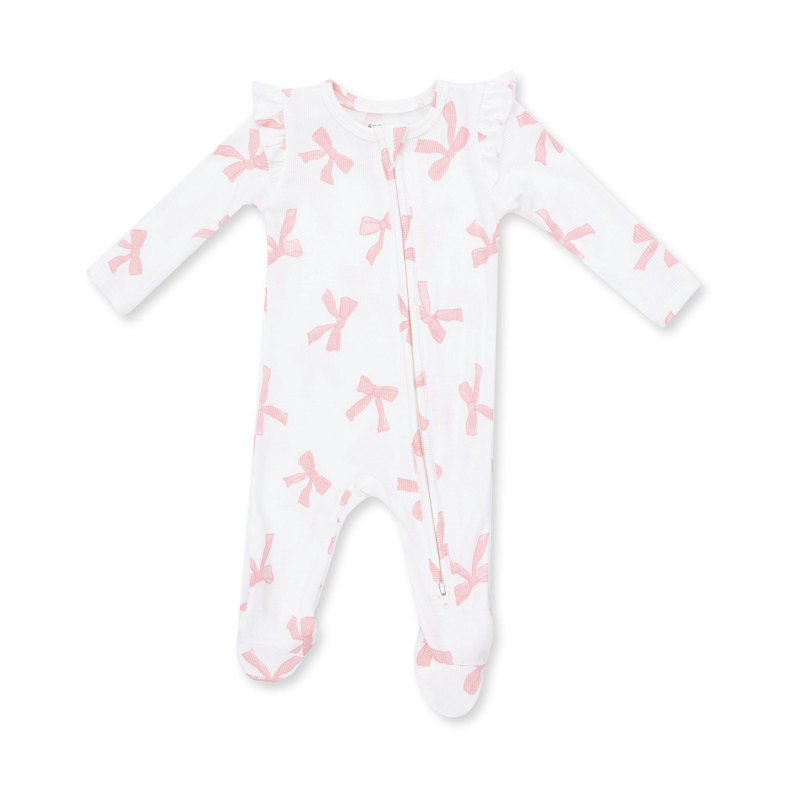 Pretty Bows - 2 Way Ruffle Sleeve Zipper Footie