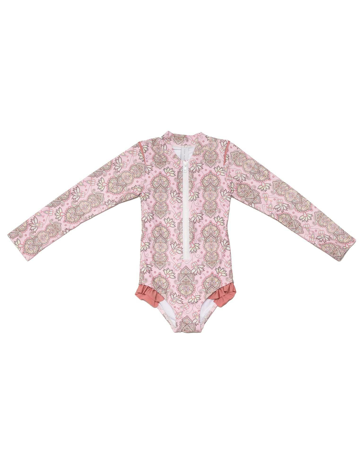 Long Sleeve Zip One Piece Swimsuit - Wild Flower