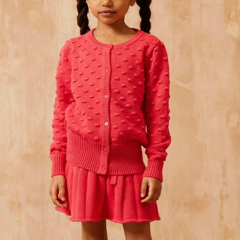 Popcorn Knit Cardigan | Raspberry