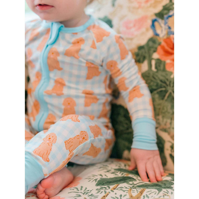 Blue Goldendoodle Bamboo Zipper Romper