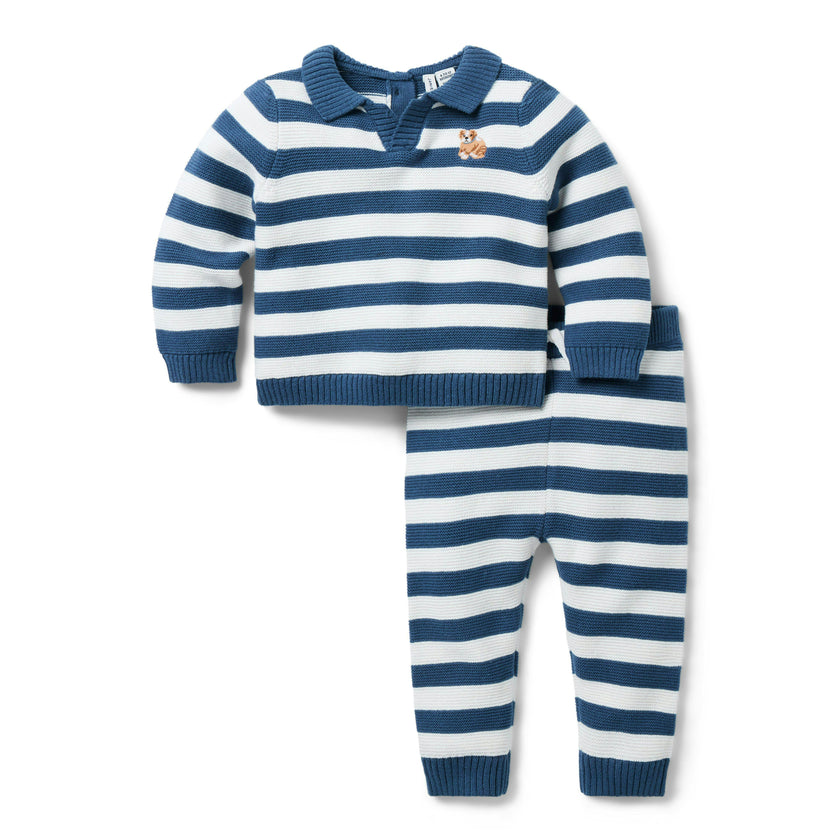 Baby Dog Striped Matching Set, blue