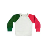 White Red & Green Colorblock Crewneck Terry Sweatshirt Sweatpant 2pc Sweatsuit Set