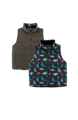 Casey Reversible Lightweight Down Puffer Vest, Dinosaur Dudes