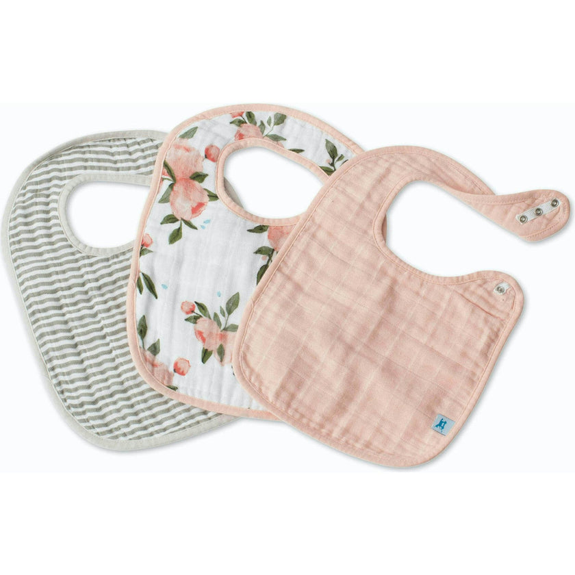 Cotton Muslin Classic Bib 3 Pack - Watercolor Roses