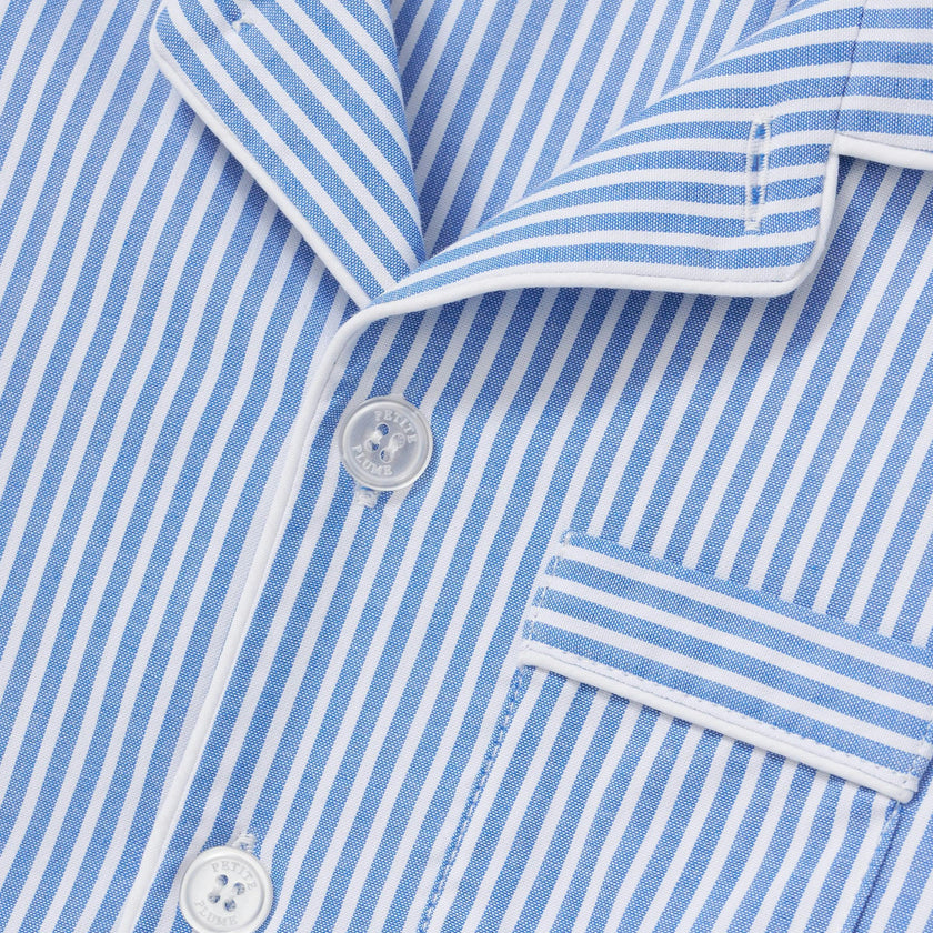 Kid's Twill Pajama Short Set in French Blue Heritage Stripe