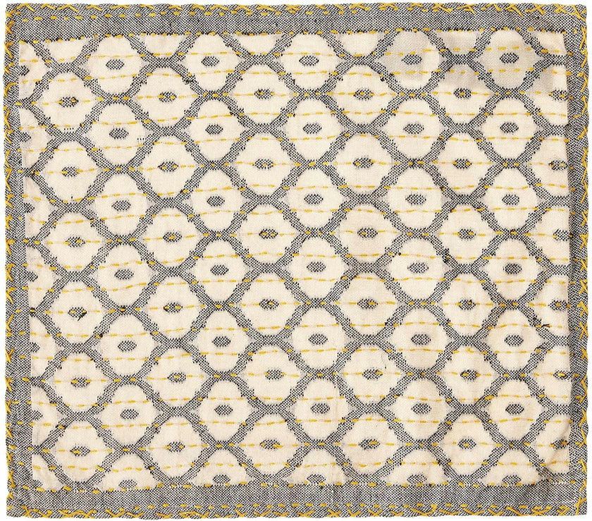 Artisan Hand Loomed Placemat - Gray Yellow Stitching - 14" x 19"- Set of 4