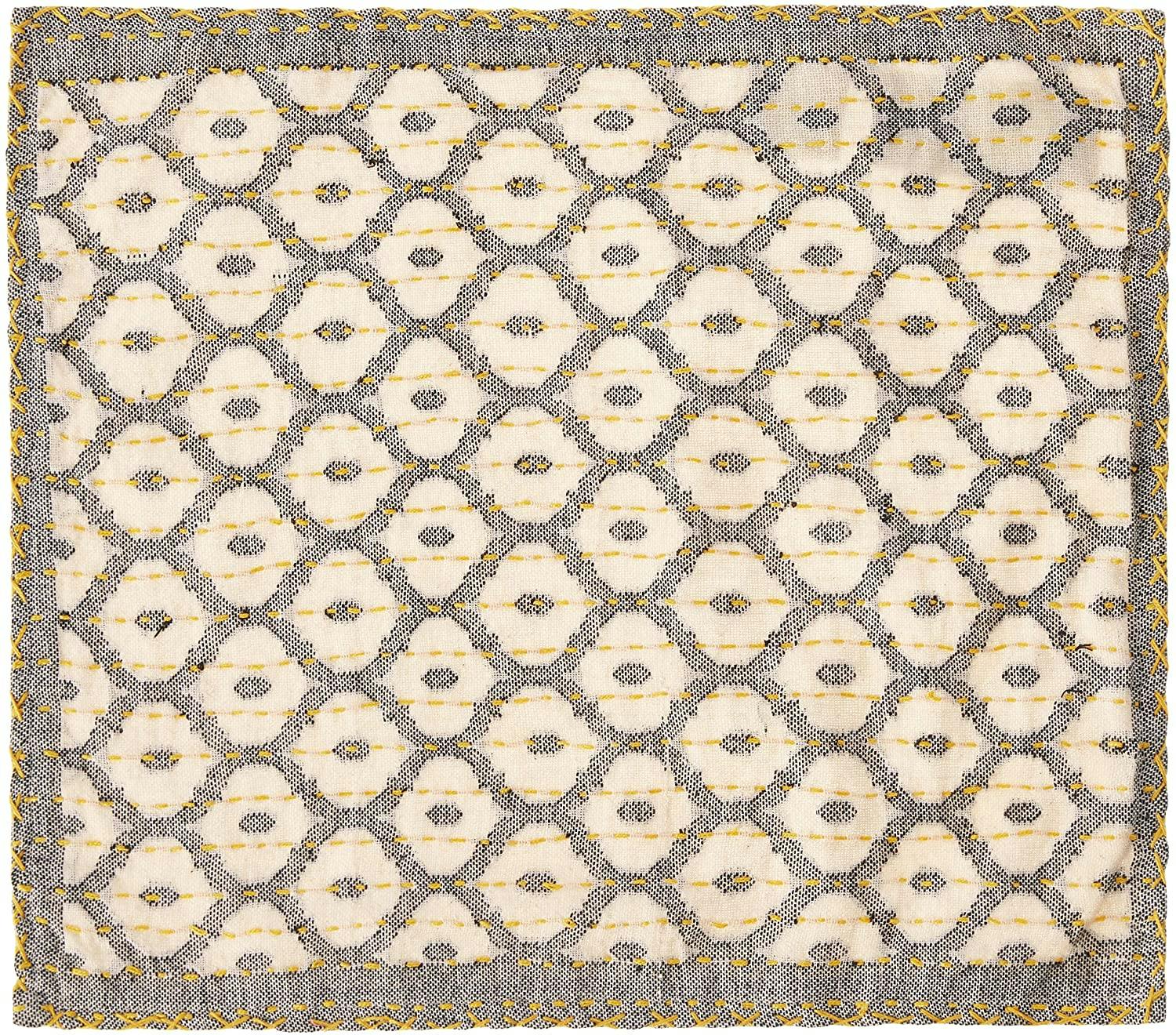 Artisan Hand Loomed Placemat - Gray Yellow Stitching - 14