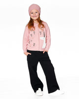 Hooded Knit Cardigan with Intarsia