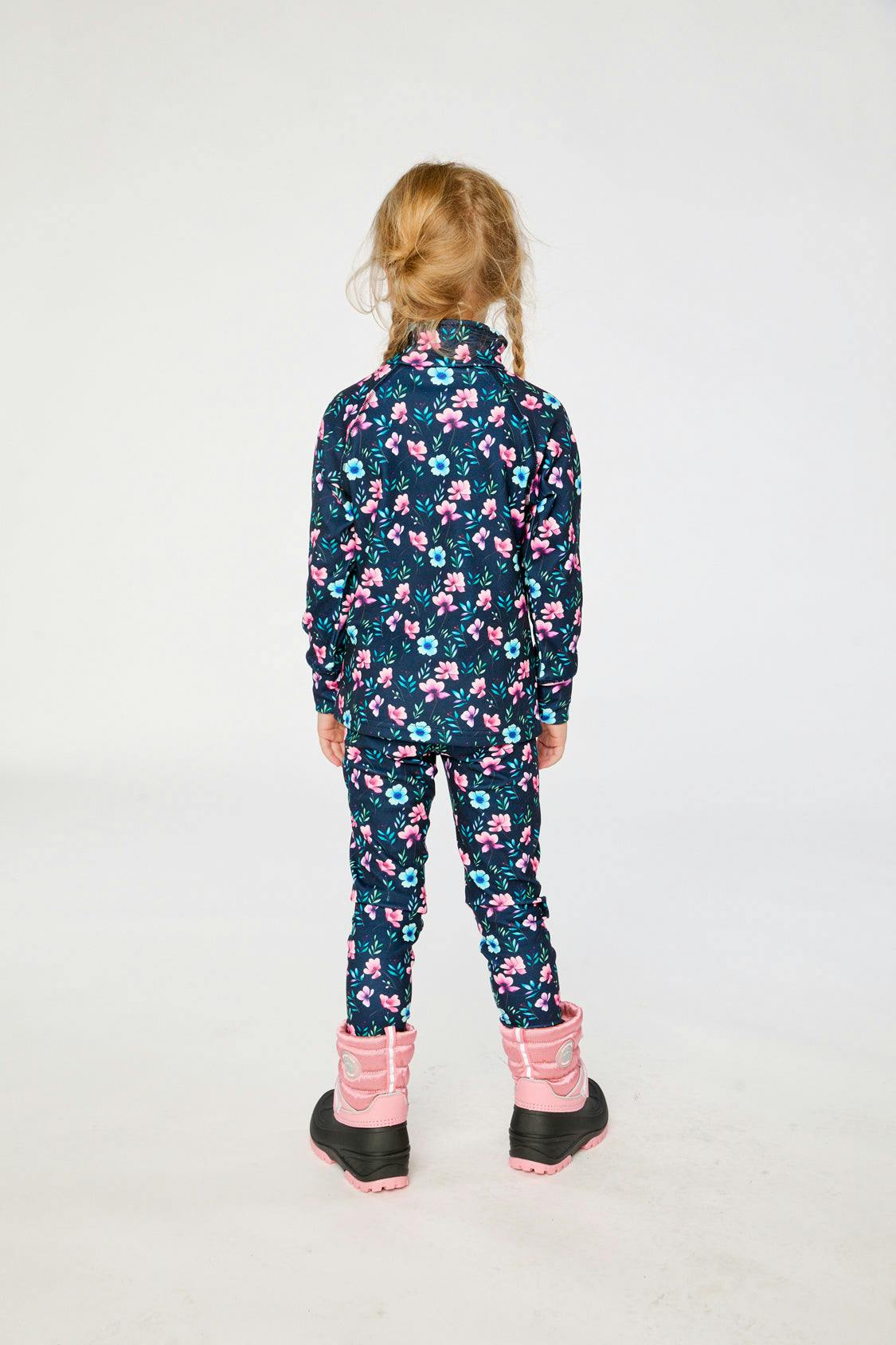 Two Piece Thermal Underwear Blue Floral Print