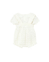 White Knitted Baby Romper with Puff Sleeves