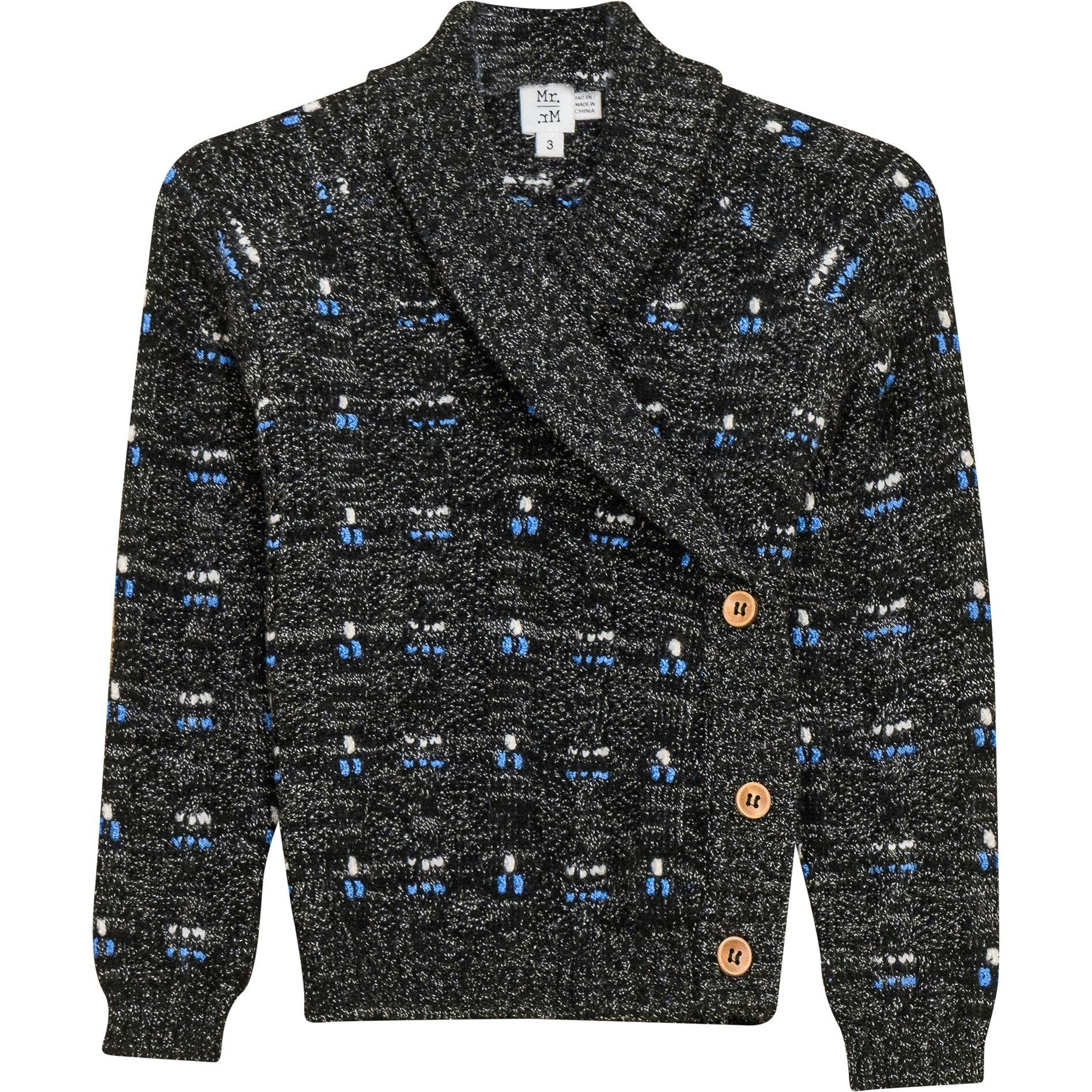 Textured Cable Knit Cardigan Black Mix