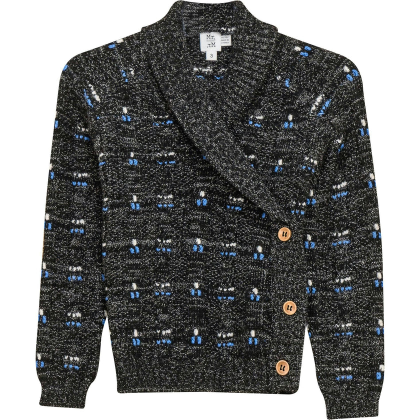 Textured Cable Knit Cardigan Black Mix