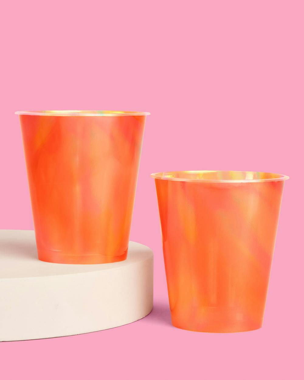 Orange Iridescent Cups - 16 plastic cups