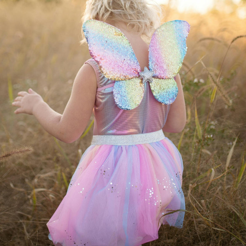 Rainbow Sequins Skirt w/Wings & Wand Size 5/6