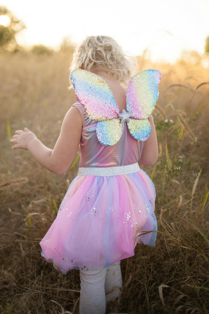 Rainbow Sequins Skirt w/Wings & Wand Size 5/6