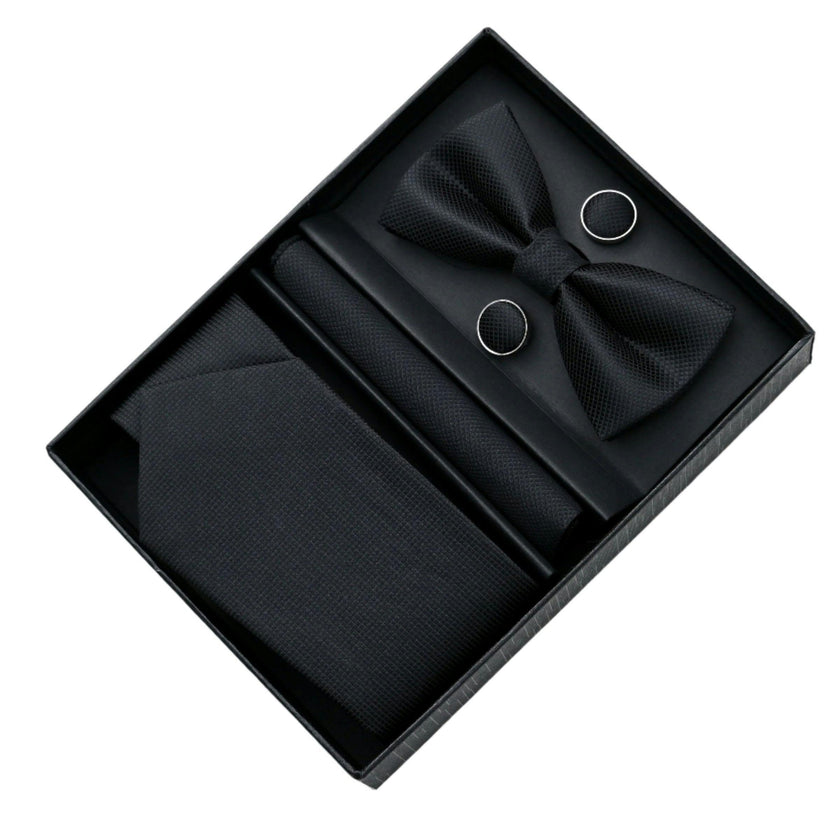 Black Crosshatch Tie Set