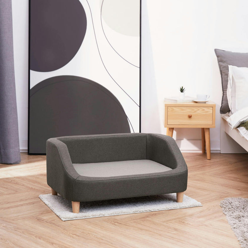 Bennett Linen Pet Sofa with Wood Style Foot & Washable Cover