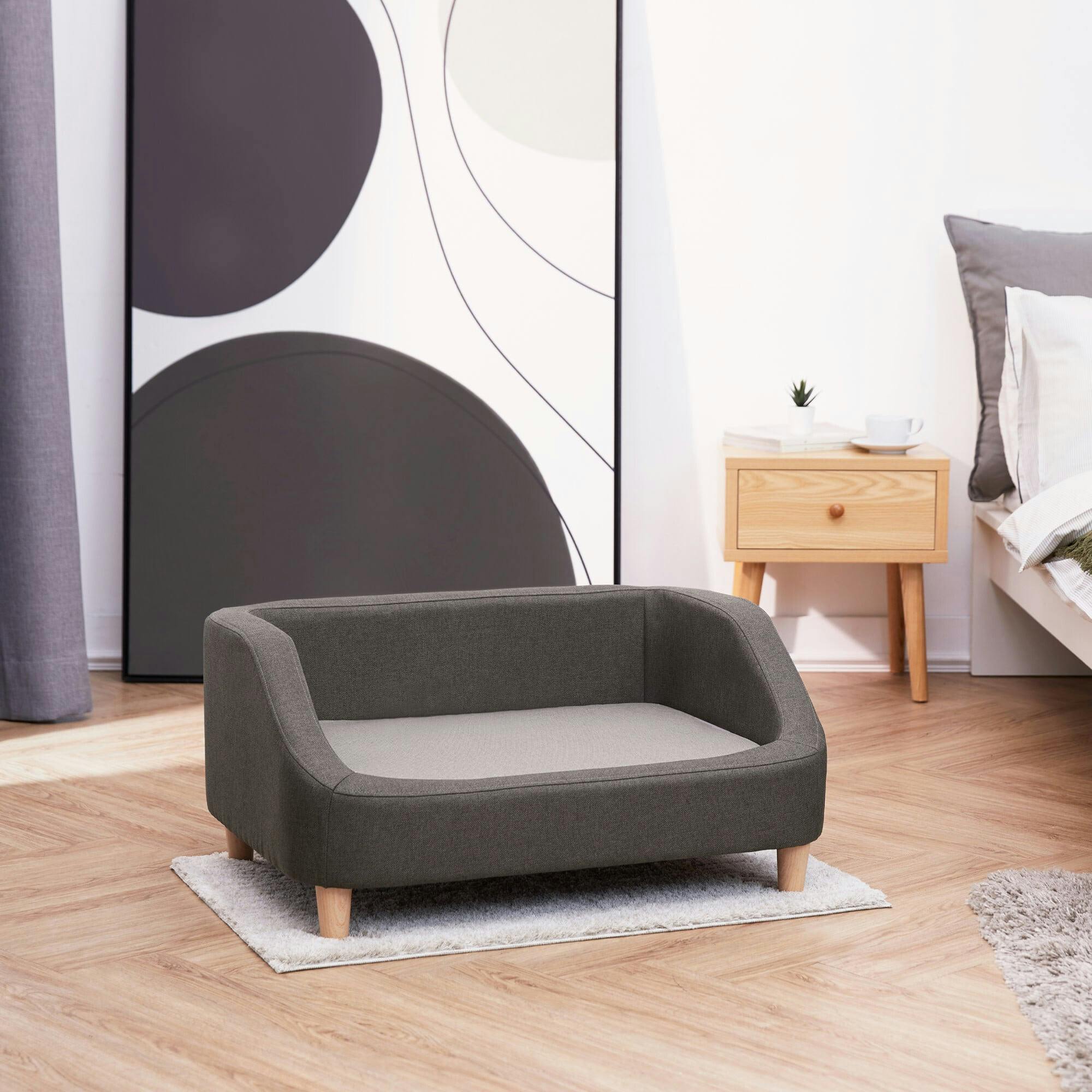 Bennett Linen Pet Sofa with Wood Style Foot & Washable Cover